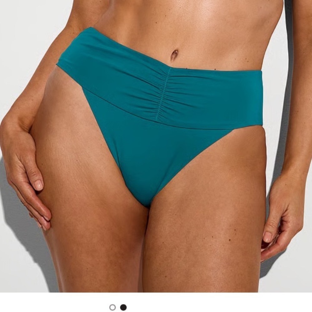 Victorias Secret Turquoise Blue‎ Triangle Bikini Top High Waist Ruched Bottom XS - Picture 2 of 9